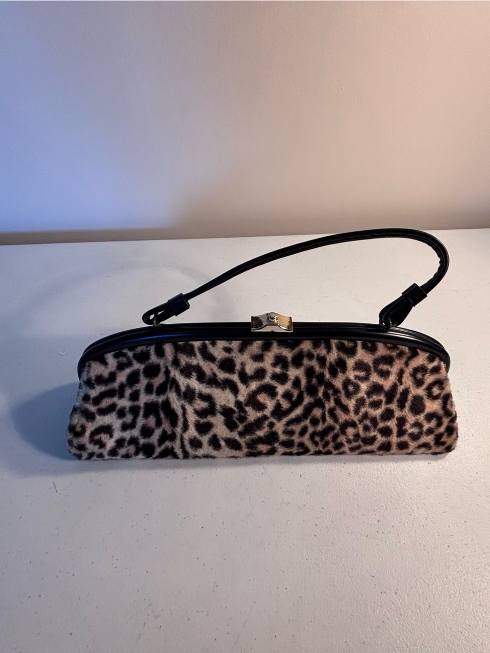 Leopard Print Faux Fur long  Clutch - Brown/Black